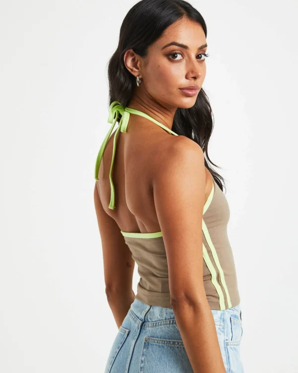 Online X GIRL Infinity Halter Top In Taupe Brown