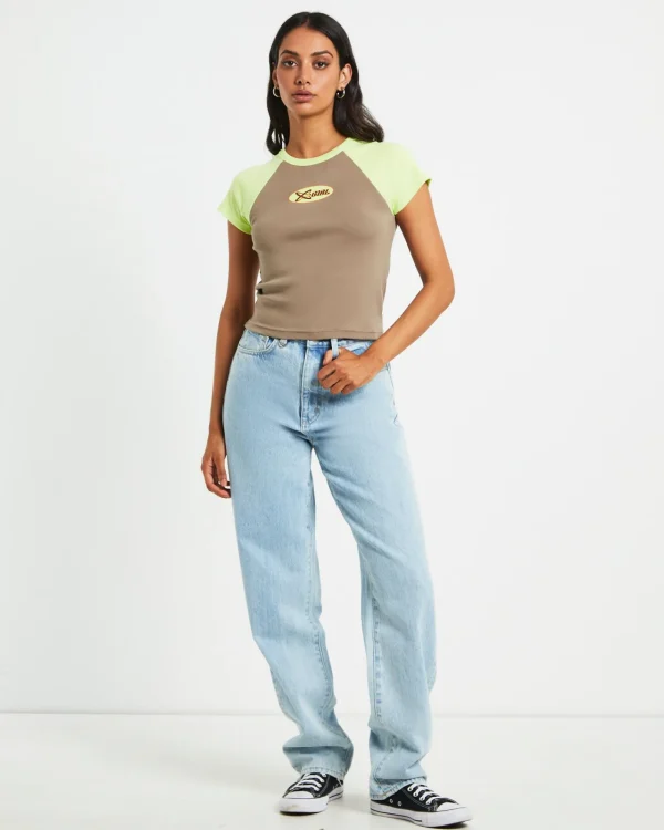 Store X GIRL Infinity Short Sleeve Raglan Tee In Taupe Brown