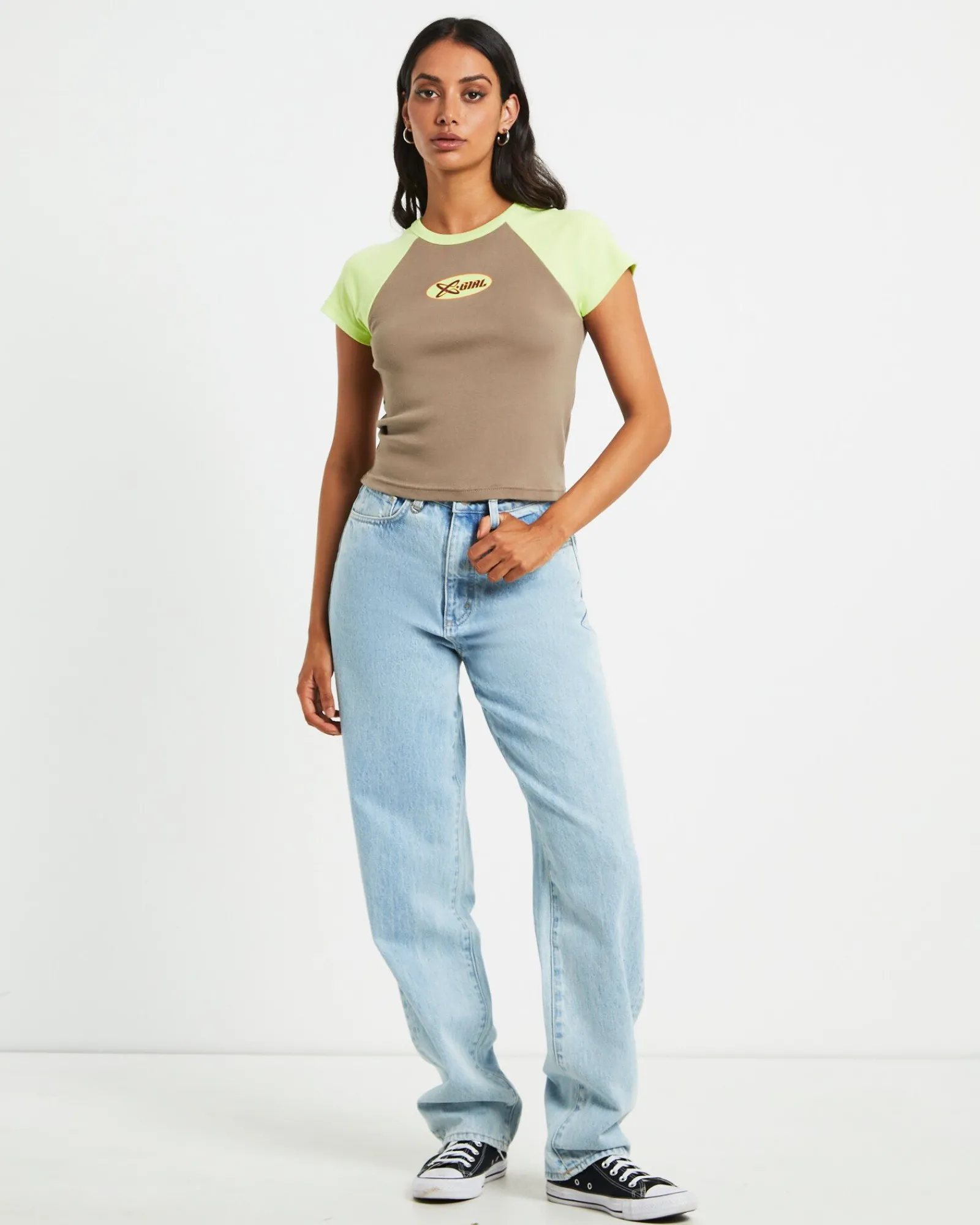 infinity_short_sleeve_rag_2.webp Store X GIRL Infinity Short Sleeve Raglan Tee In Taupe Brown