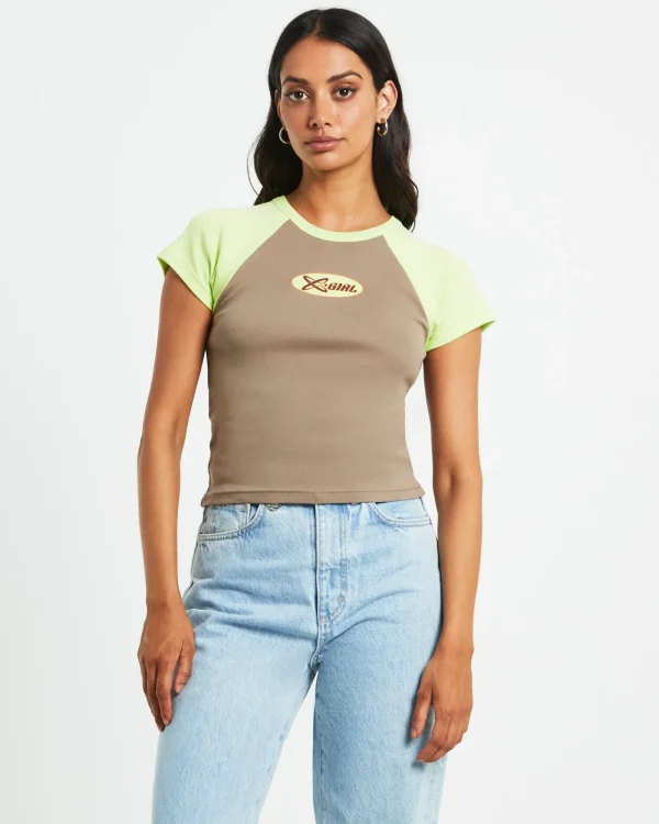 Store X GIRL Infinity Short Sleeve Raglan Tee In Taupe Brown