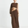 Clearance SUBTITLED Isobel One Shoulder Cut Out Midi Dress In Chocolate