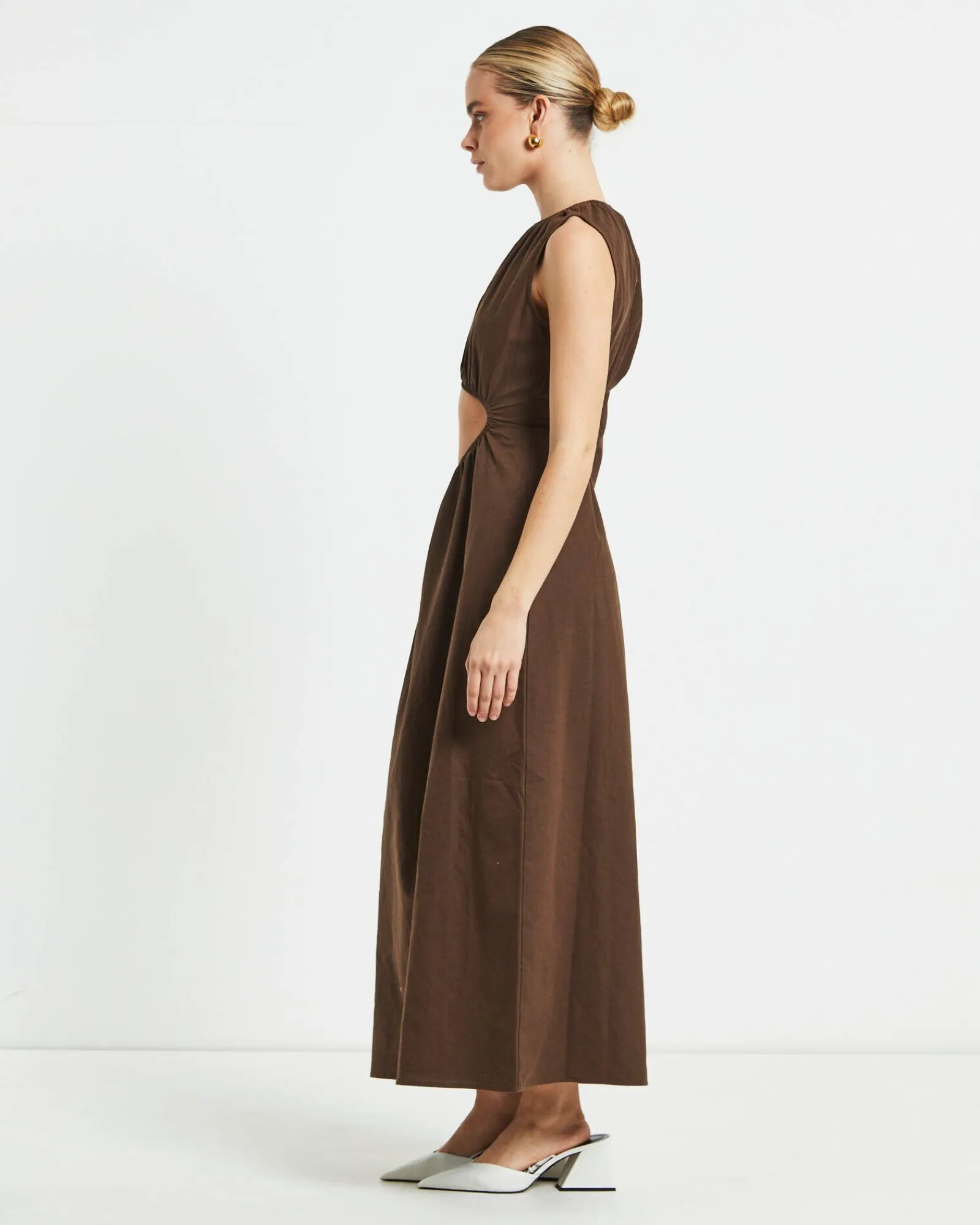 isobel_one_shoulder_cut_o_1.webp Clearance SUBTITLED Isobel One Shoulder Cut Out Midi Dress In Chocolate
