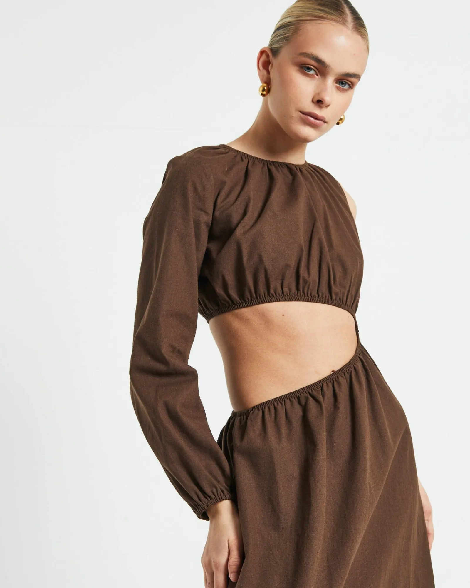 isobel_one_shoulder_cut_o_5.webp Clearance SUBTITLED Isobel One Shoulder Cut Out Midi Dress In Chocolate