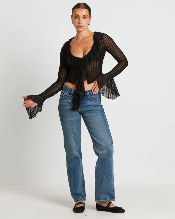 Shop NEON HART Janie Fairy Core Lace Plunge Shirt In Black