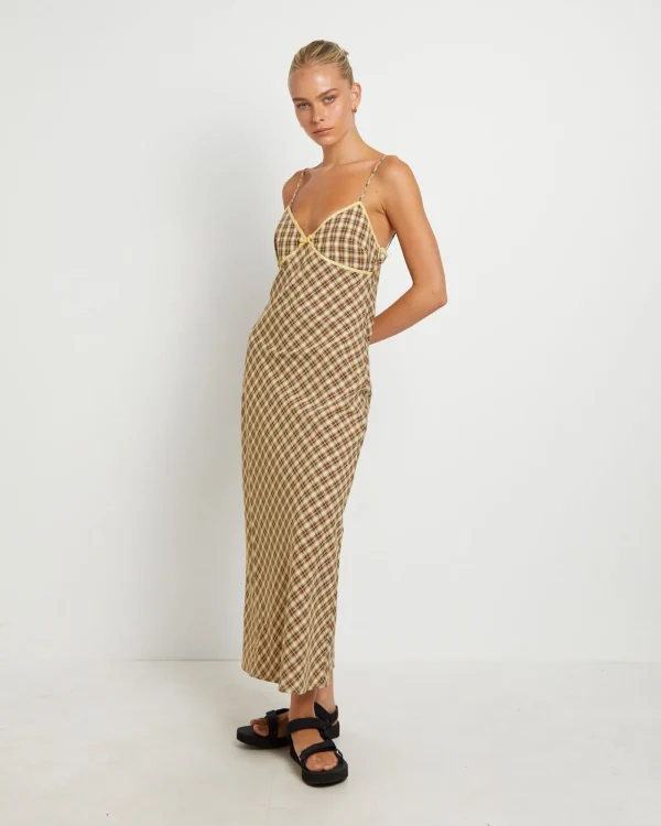 Cheap INSIGHT Jenny Plaid Bias Midi Dress In Assorted