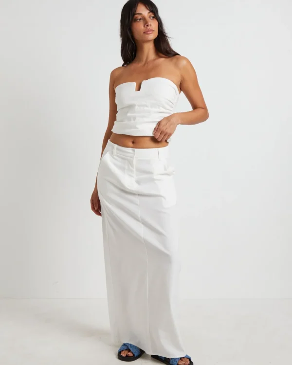 Outlet SUBTITLED Jinta Tailored Linen Maxi Skirt In White