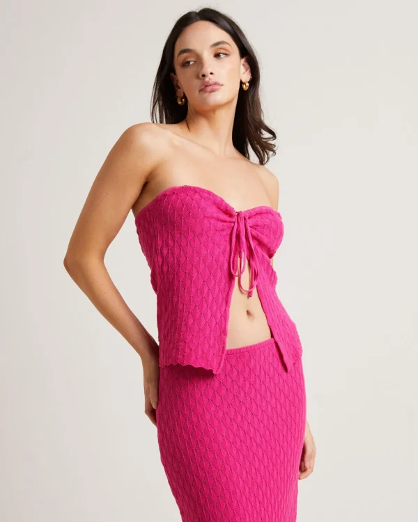 Best Sale SUBTITLED Josie Crochettie Tie Front Top In Lipstick Pink
