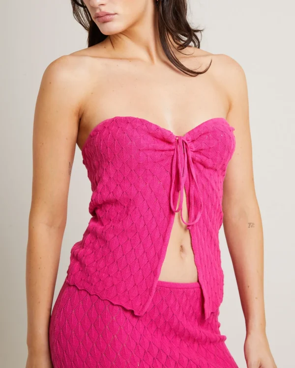 Best Sale SUBTITLED Josie Crochettie Tie Front Top In Lipstick Pink