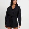 Shop SUBTITLED Joslin Boxy Long Sleeve Shirt Playsuit In Black