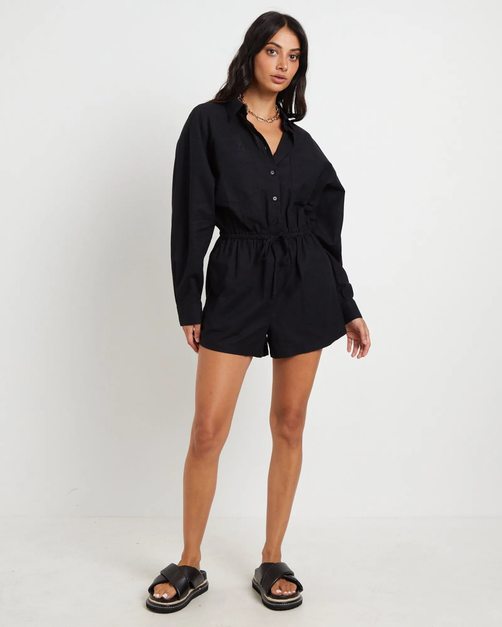 joslin_boxy_long_sleeve_s_2-1.webp Shop SUBTITLED Joslin Boxy Long Sleeve Shirt Playsuit In Black