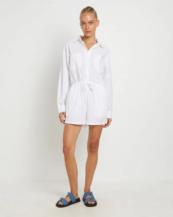 Store SUBTITLED Joslin Boxy Long Sleeve Shirt Playsuit In White