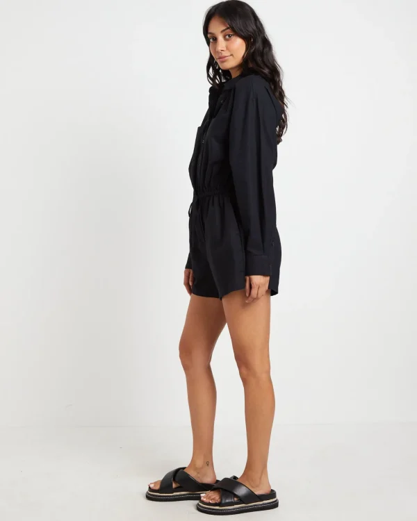 Shop SUBTITLED Joslin Boxy Long Sleeve Shirt Playsuit In Black