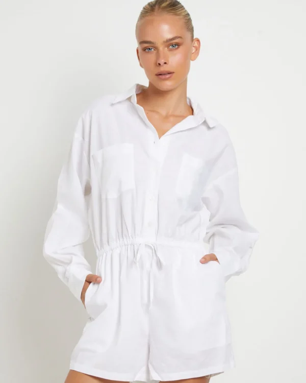 Store SUBTITLED Joslin Boxy Long Sleeve Shirt Playsuit In White