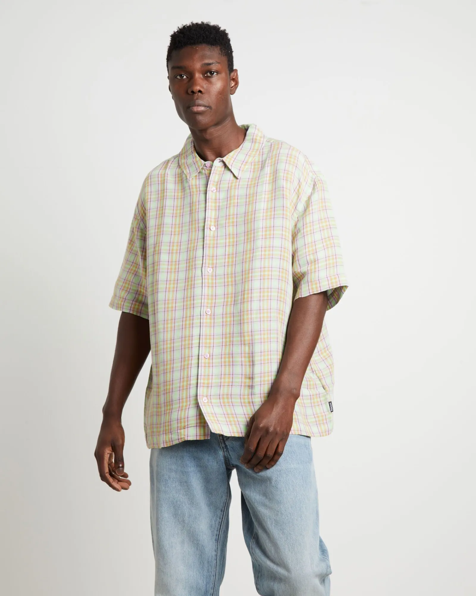 kali_hemp_check_short_sle_0.webp Flash Sale AFENDS Kali Hemp Check Short Sleeve Shirt In Multi