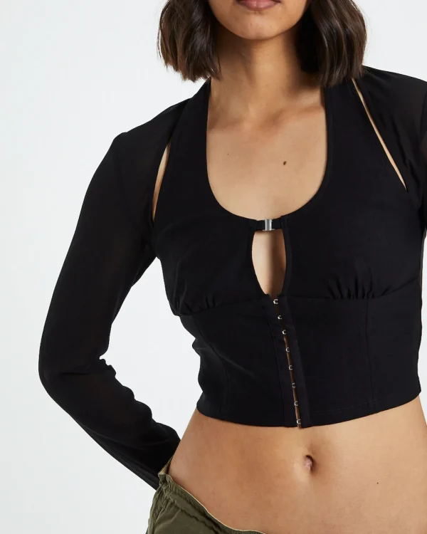 Cheap NEON HART Kamali Hook Front Long Sleeve Halter Top Black
