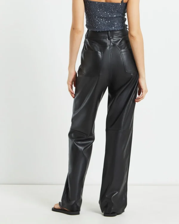 Shop ALICE IN THE EVE Karli Leather Look Straight Leg Pants In Black