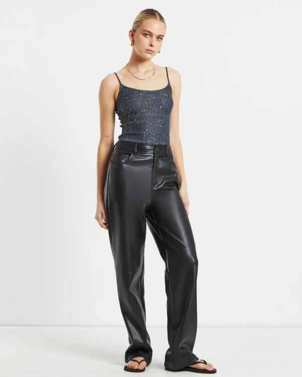 Shop ALICE IN THE EVE Karli Leather Look Straight Leg Pants In Black