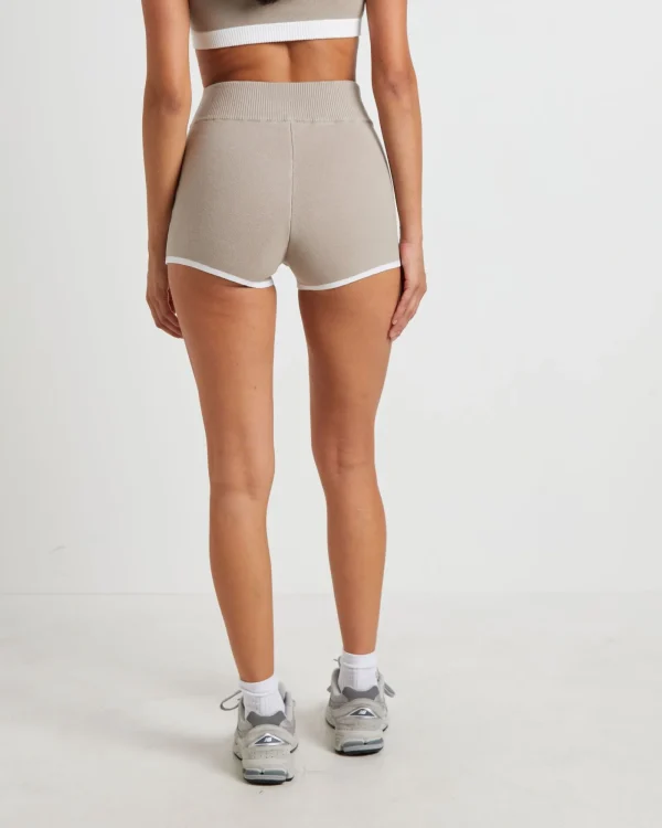 Best Sale SUBTITLED SPORTS CLUB Kay Knit Contrast Hot Shorts In Biscuit Beige