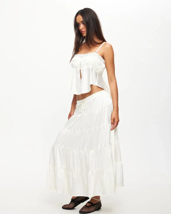 Hot LIONESS Keira Tiered Midi Skirt In Porcelain