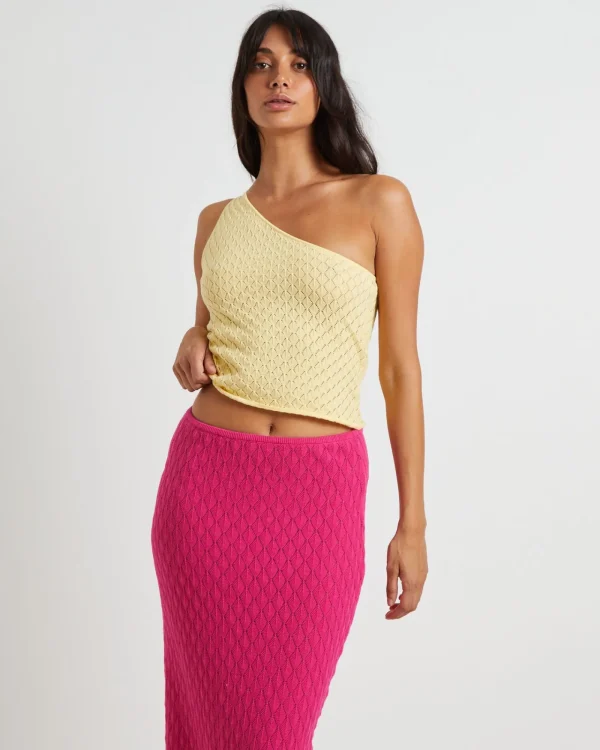 Cheap SUBTITLED Kerby Crochet One Shoulder Top In Lemon