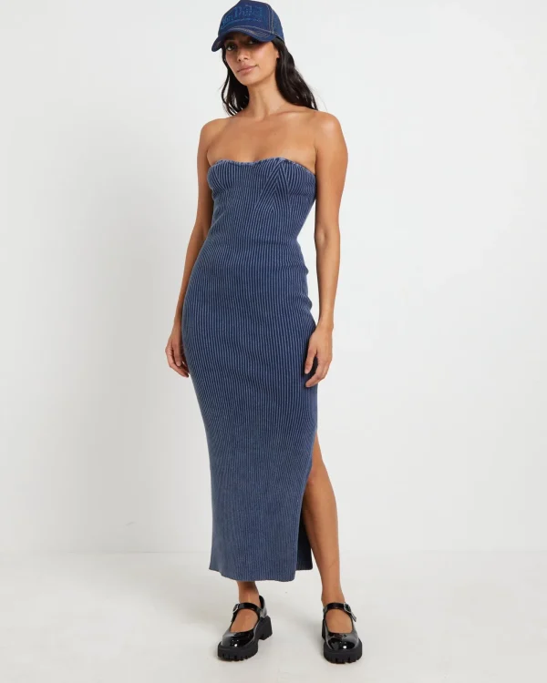 Outlet NEON HART Kiah Acid Rib Knit Bandeau Midi Dress In Blue