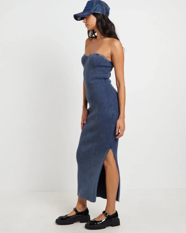 Outlet NEON HART Kiah Acid Rib Knit Bandeau Midi Dress In Blue