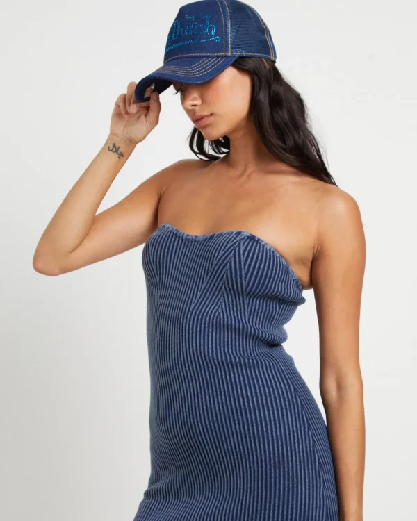 Outlet NEON HART Kiah Acid Rib Knit Bandeau Midi Dress In Blue