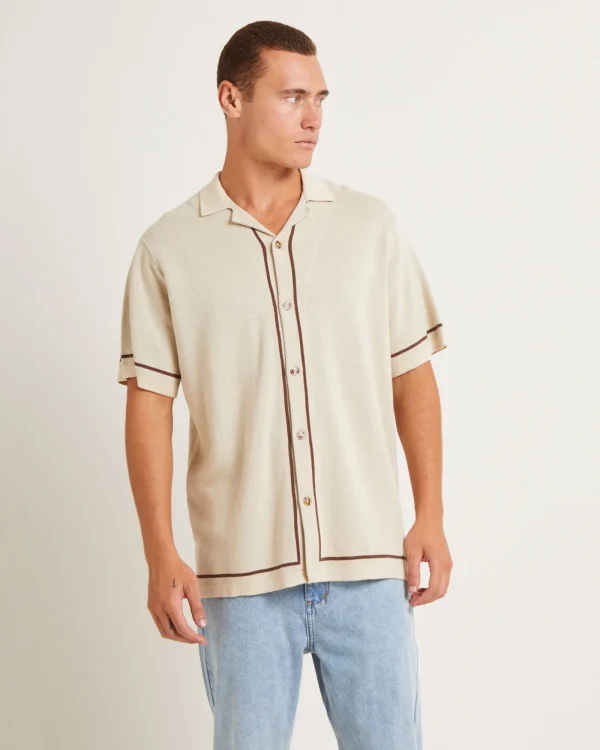 Clearance ARVUST Knit Bowling Short Sleeve Shirt In Natural