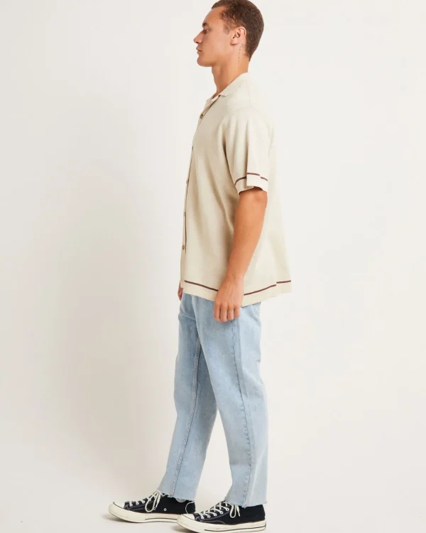 Clearance ARVUST Knit Bowling Short Sleeve Shirt In Natural