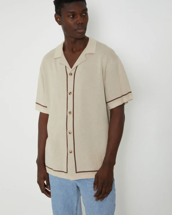 Clearance ARVUST Knit Bowling Short Sleeve Shirt In Natural