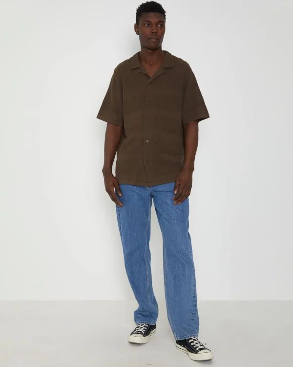 Store ARVUST Knitted Resort Short Sleeve Shirt In Brown