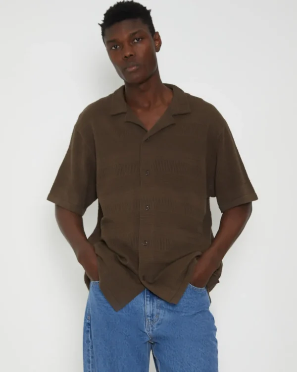 Store ARVUST Knitted Resort Short Sleeve Shirt In Brown
