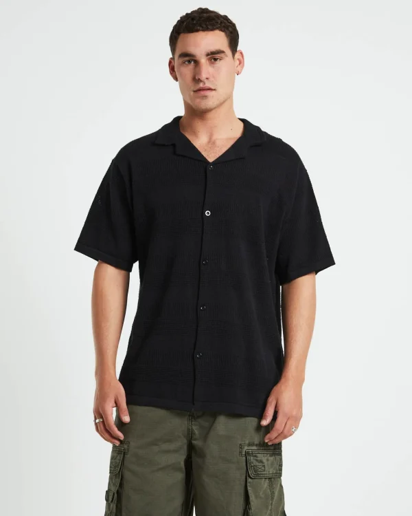 Clearance ARVUST Knitted Short Sleeve Resort Shirt In Black