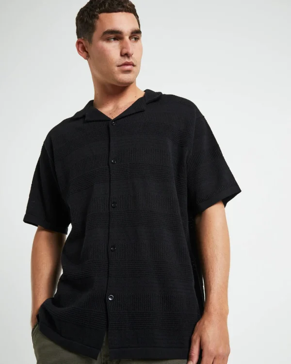 Clearance ARVUST Knitted Short Sleeve Resort Shirt In Black