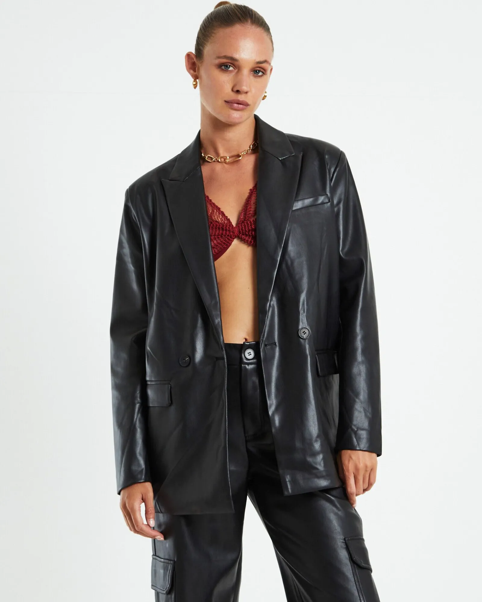 kylie_boxy_pu_blazer_blac_0.webp Sale ALICE IN THE EVE Kylie Boxy Pu Blazer Black
