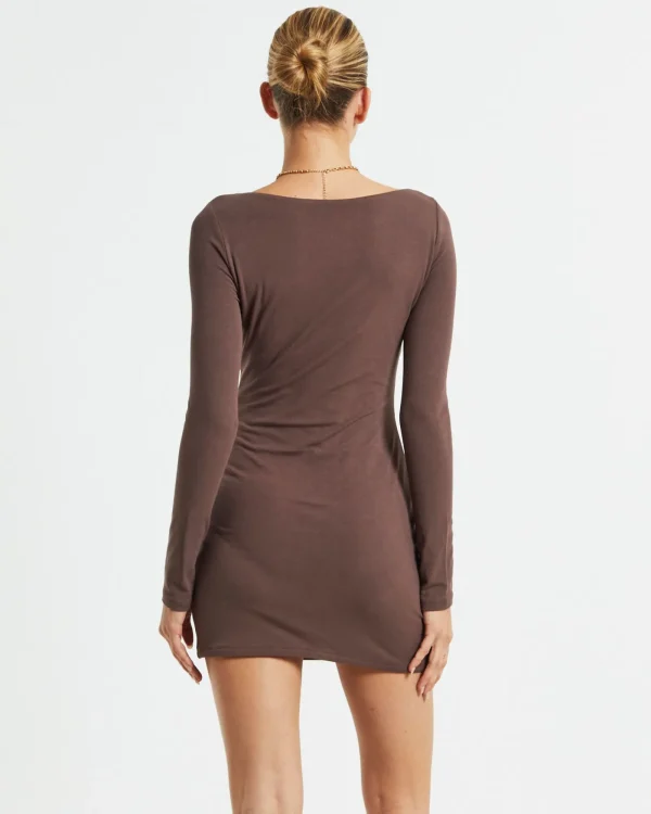 Store ALICE IN THE EVE Larissa Scoop Neck Long Sleeve Mini Dress Chocolate Brown