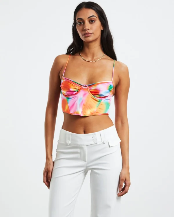Online LOVE NOTES Larissa Strappy Cross Front Sateen Corset Multi Print