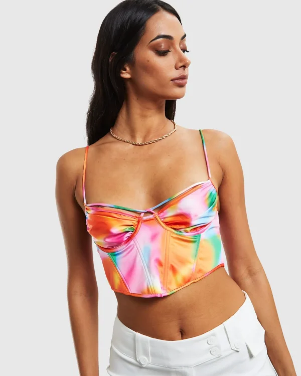 Online LOVE NOTES Larissa Strappy Cross Front Sateen Corset Multi Print