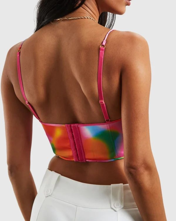 Online LOVE NOTES Larissa Strappy Cross Front Sateen Corset Multi Print