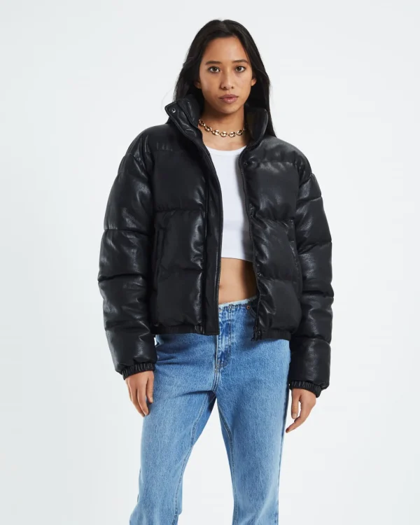 Online NEON HART Lennon Leather Look Puffa Jacket Black