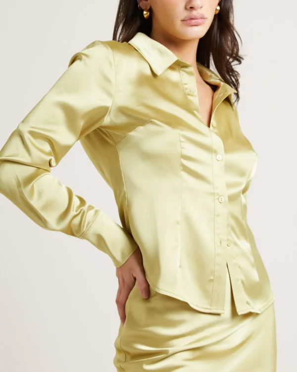 Best Sale ALICE IN THE EVE Lily Slimline Satin Long Sleeve Shirt