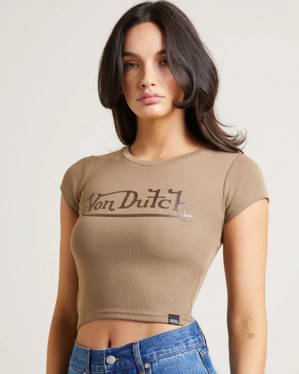 Hot VON DUTCH Logo Baby Tee In Taupe