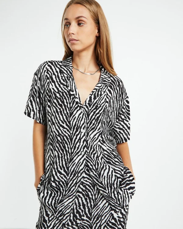 Clearance CHARLIE HOLIDAY Lola Short Sleeve Zebra Black