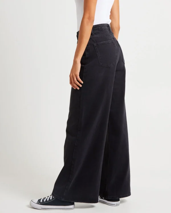 Clearance ONE TEASPOON Love Machines Mid Waist Super Wide Leg Denim Jeans Washed Black