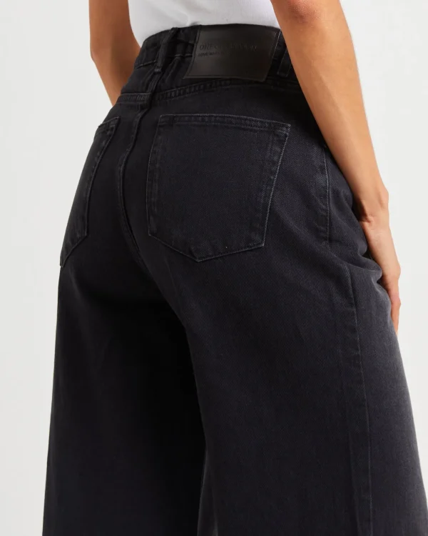 Clearance ONE TEASPOON Love Machines Mid Waist Super Wide Leg Denim Jeans Washed Black