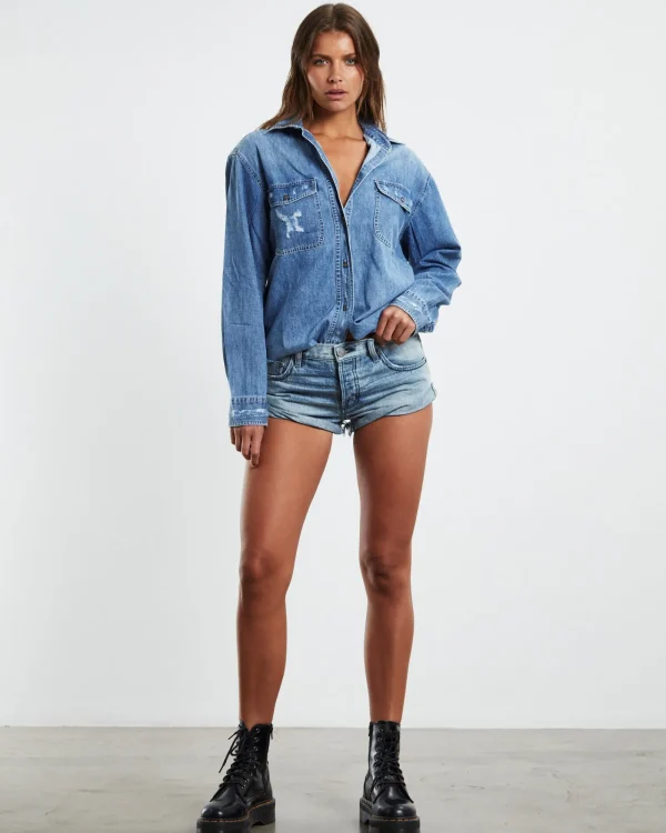 Cheap ONE TEASPOON Low Waist Bandit Denim Shorts Salty Dog Blue