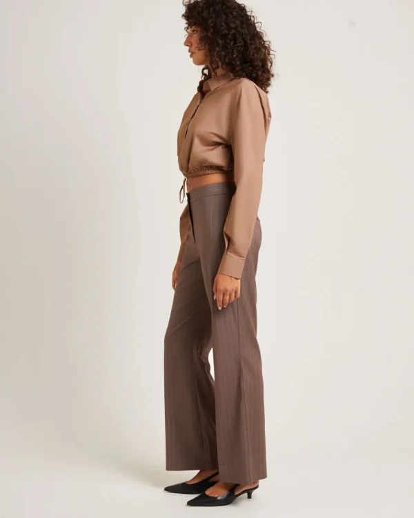 Discount ALICE IN THE EVE Lucy Drawstring Poplin Long Sleeve Shirt In Chocolate
