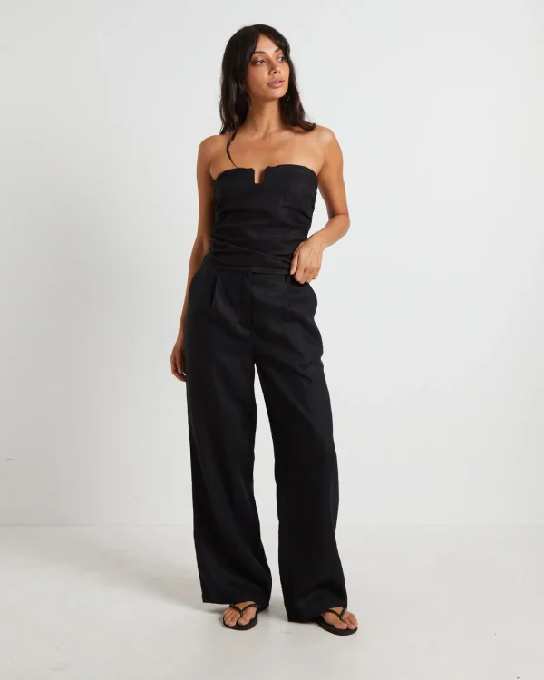 New SUBTITLED Lui Cut Out Linen Bandeau Top In Black