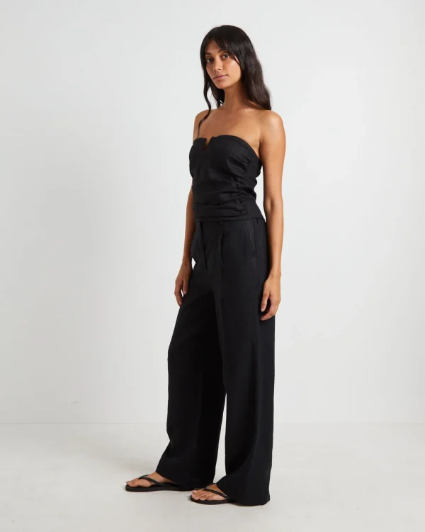 New SUBTITLED Lui Cut Out Linen Bandeau Top In Black