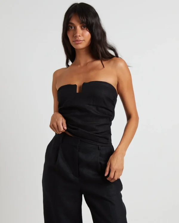 New SUBTITLED Lui Cut Out Linen Bandeau Top In Black